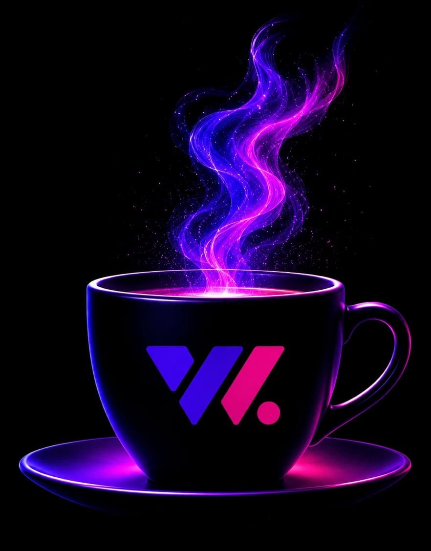 A glowing wrkly.online coffee mug